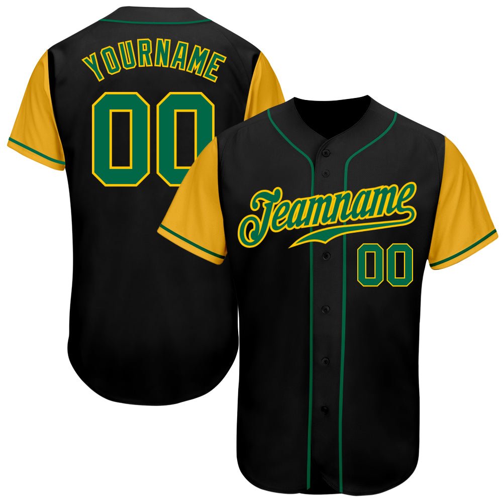 Custom Black Kelly Green-Gold Authentic Two Tone Baseball Jersey