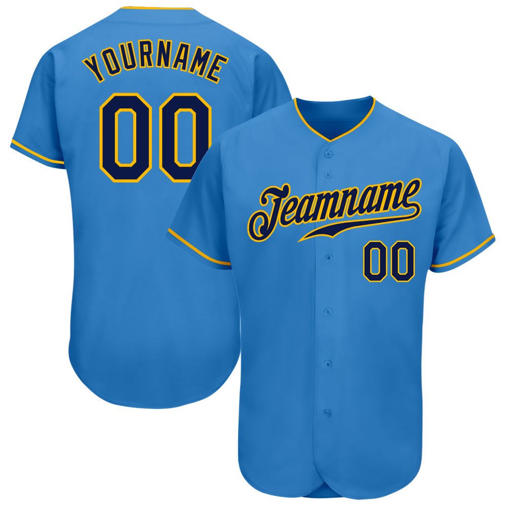 Custom Powder Blue Navy-Gold Authentic Baseball Jersey