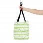 Green Circles Green and Gray Stripes and Wavy Lines Tote Bag Small