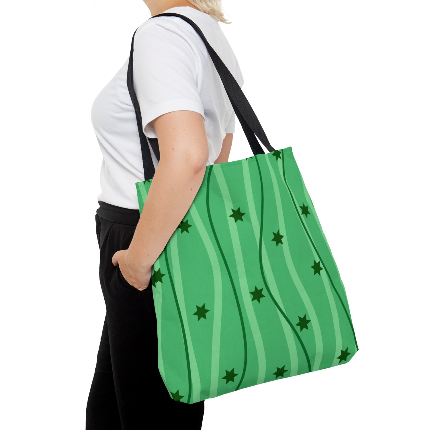 Green Stars and Stripes Tote Bag Large