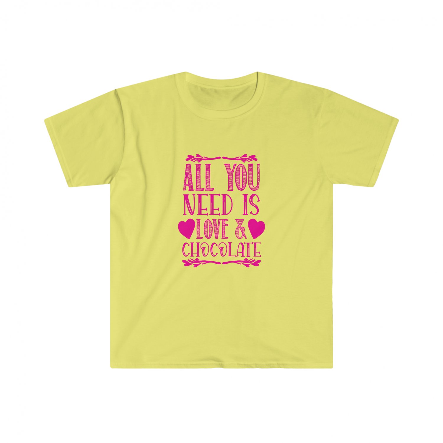 All You Need is Love and Chocolate Unisex Softstyle T-Shirt LARGE YELLOW