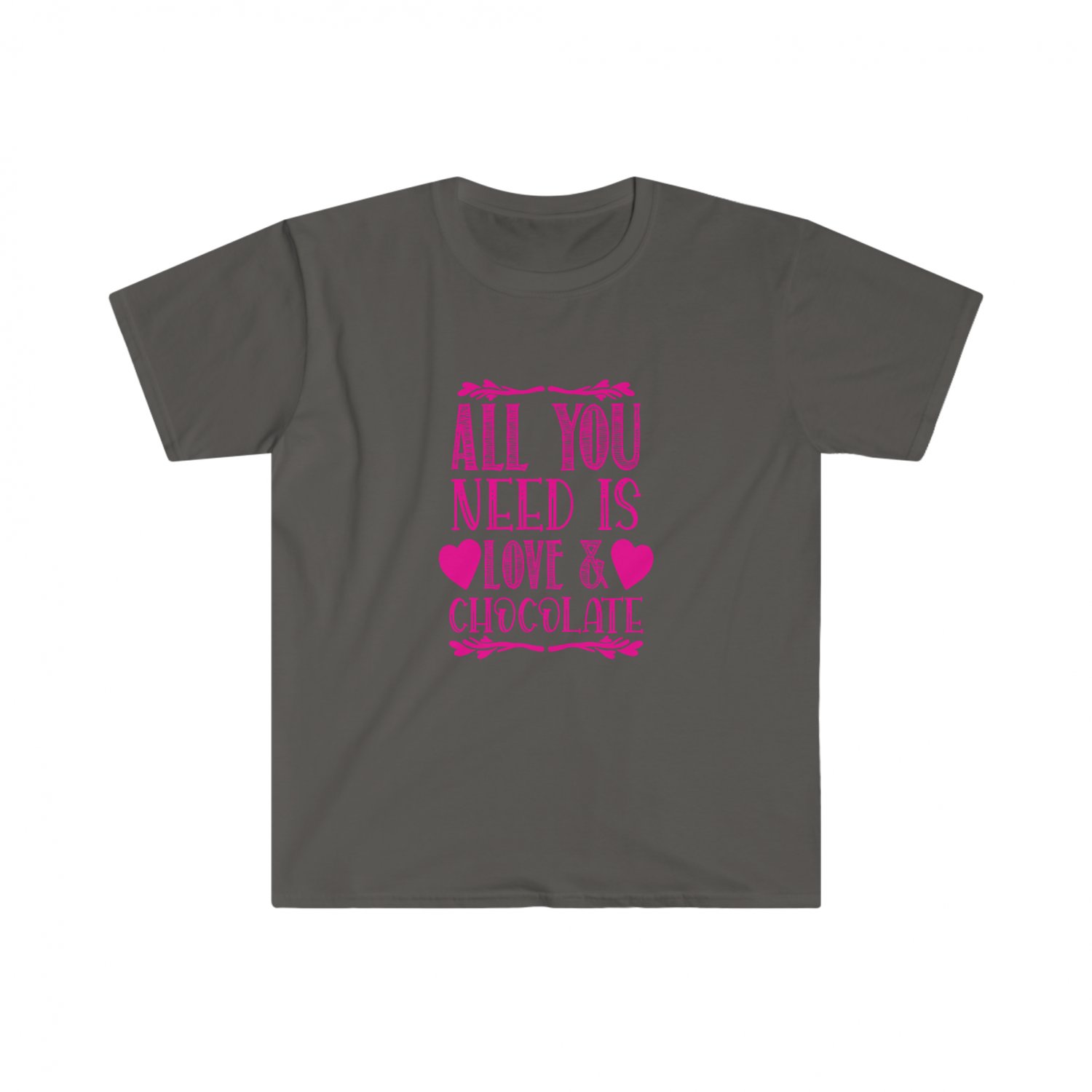 All You Need is Love and Chocolate Unisex Softstyle T-Shirt MEDIUM CHARCOAL