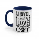 All You Need is Love and a Cat Accent Coffee Mug 11oz NAVY ACCENT