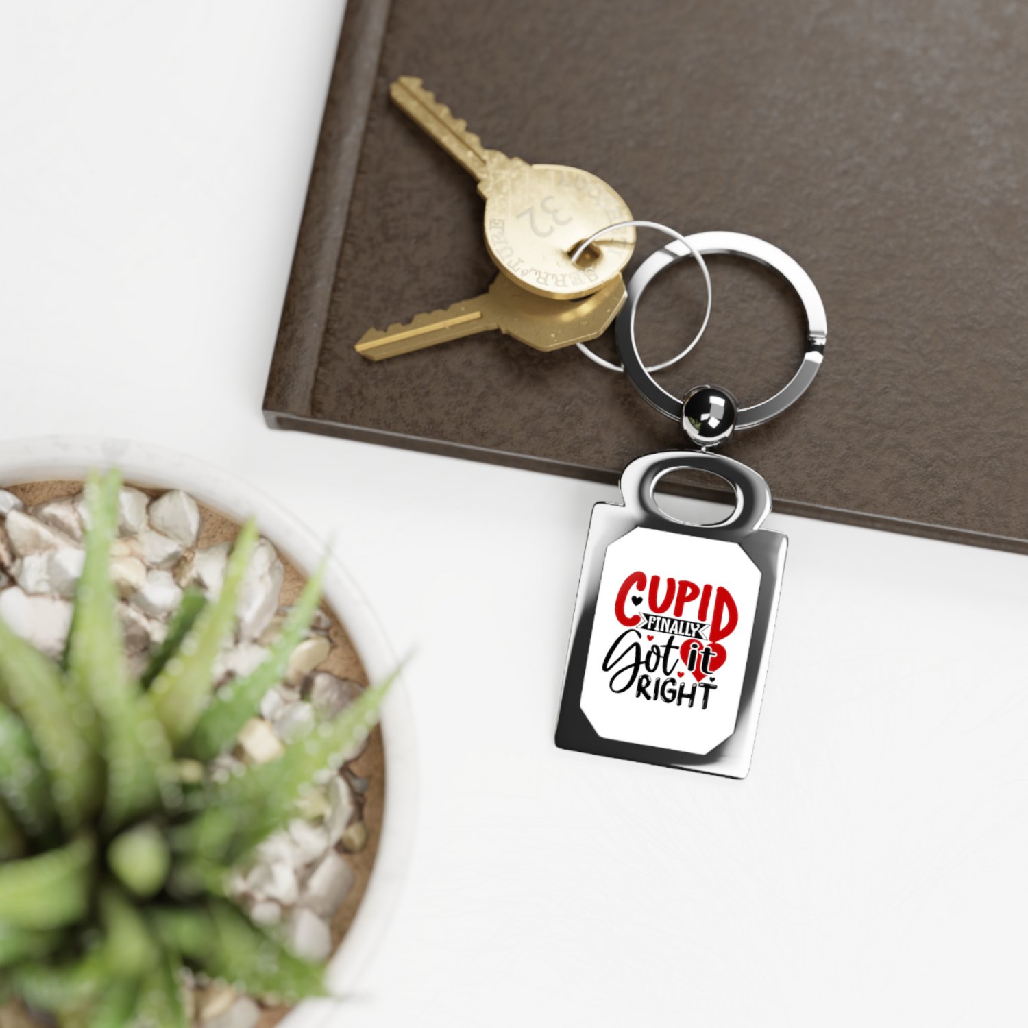 Cupid Finally Got It Right Rectangle Keyring