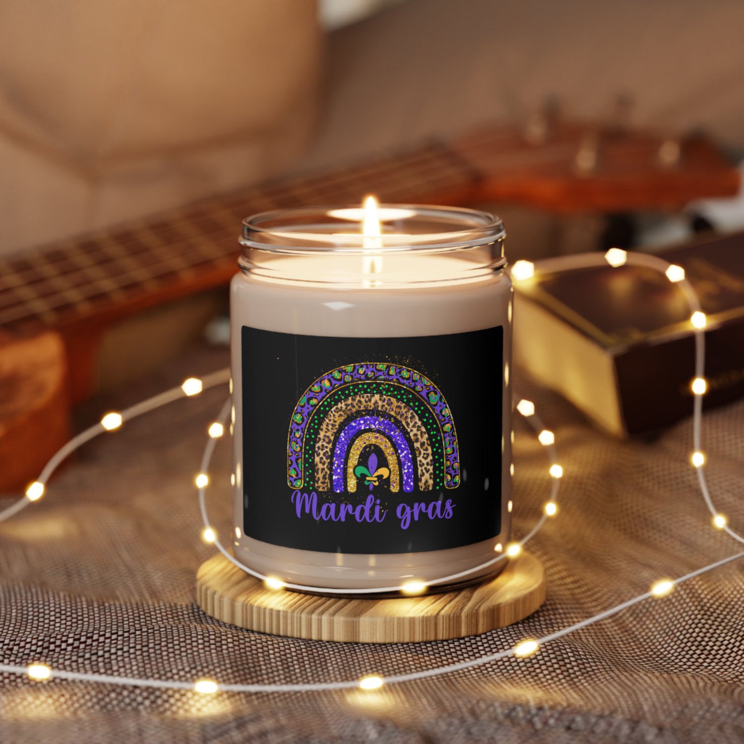 Mardi Gras Rainbow, Scented Soy Candle, 9oz Apple Harvest
