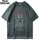 Men T-Shirt Hip Hop 2023 Dark Streetwear T-shirt Evil Eye Print Oversize