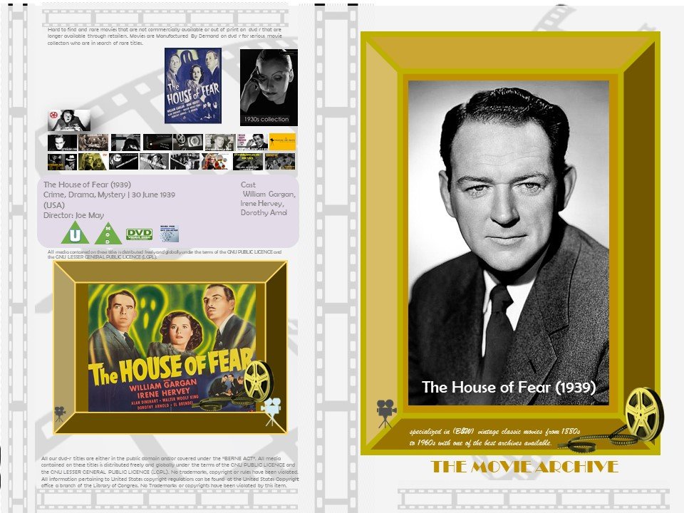  The House of Fear (1939) DVD R  Director: Joe May  William Gargan, Irene Hervey,