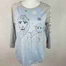 Disney Frozen II Women's Elsa & Anna Top Raglan Sleeve FEARLESS Blue Meduim
