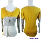 Discreet Women's Color Block Top Long Sleeve Mustard XL New