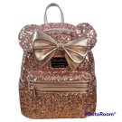 Disney Parks Loungefly Sequined Minnie Mouse Rose Gold Mini Backpack NWT