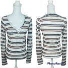Orange Kiss Women's Striped Top V Neck Long Sleeve Medium NEW