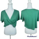 Rose Gal Women's Crop Top Twisted Front Short Sleeve Green Size Large NEW