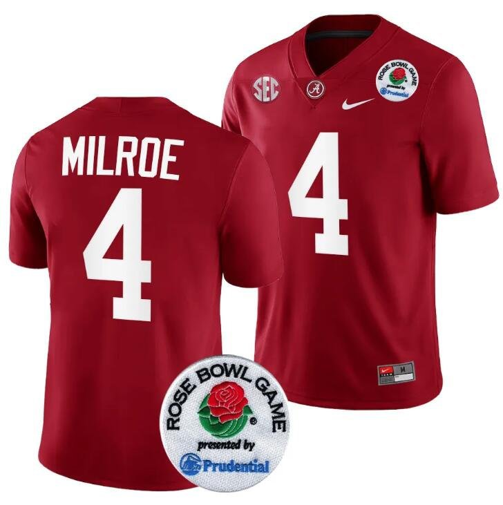 Alabama Crimson Tide 2024 Rose Bowl #4 Jalen Milroe Crimson Stitched ...