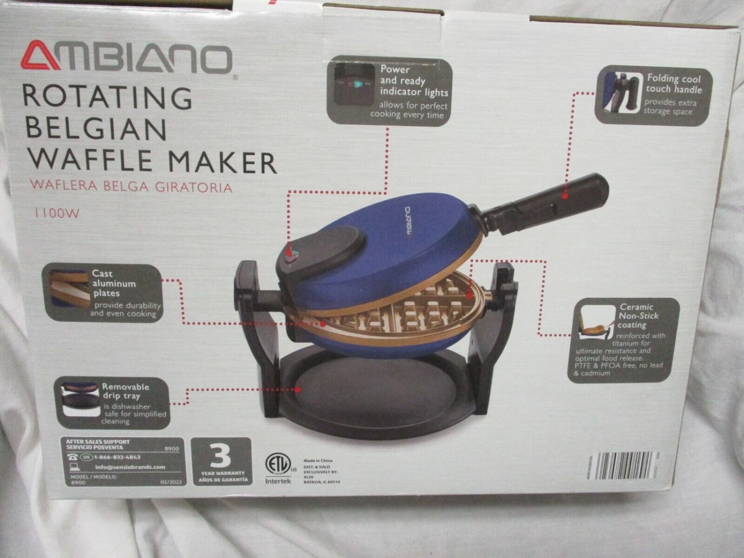 Ambiano Classic Rotating Belgian Waffle Maker 1100 Watt