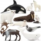 10Pcs 2-7"" Realistic Polar Animal Figurines, Plastic Arctic Animal Figure Set Includes Pol