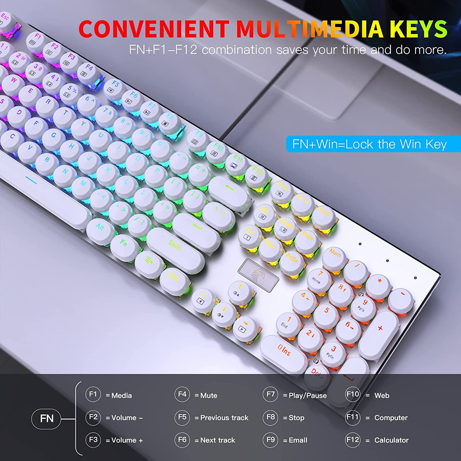 E-Yooso Z-88 Mechanical Gaming Keyboard Typewriter Style Usb Wired ...