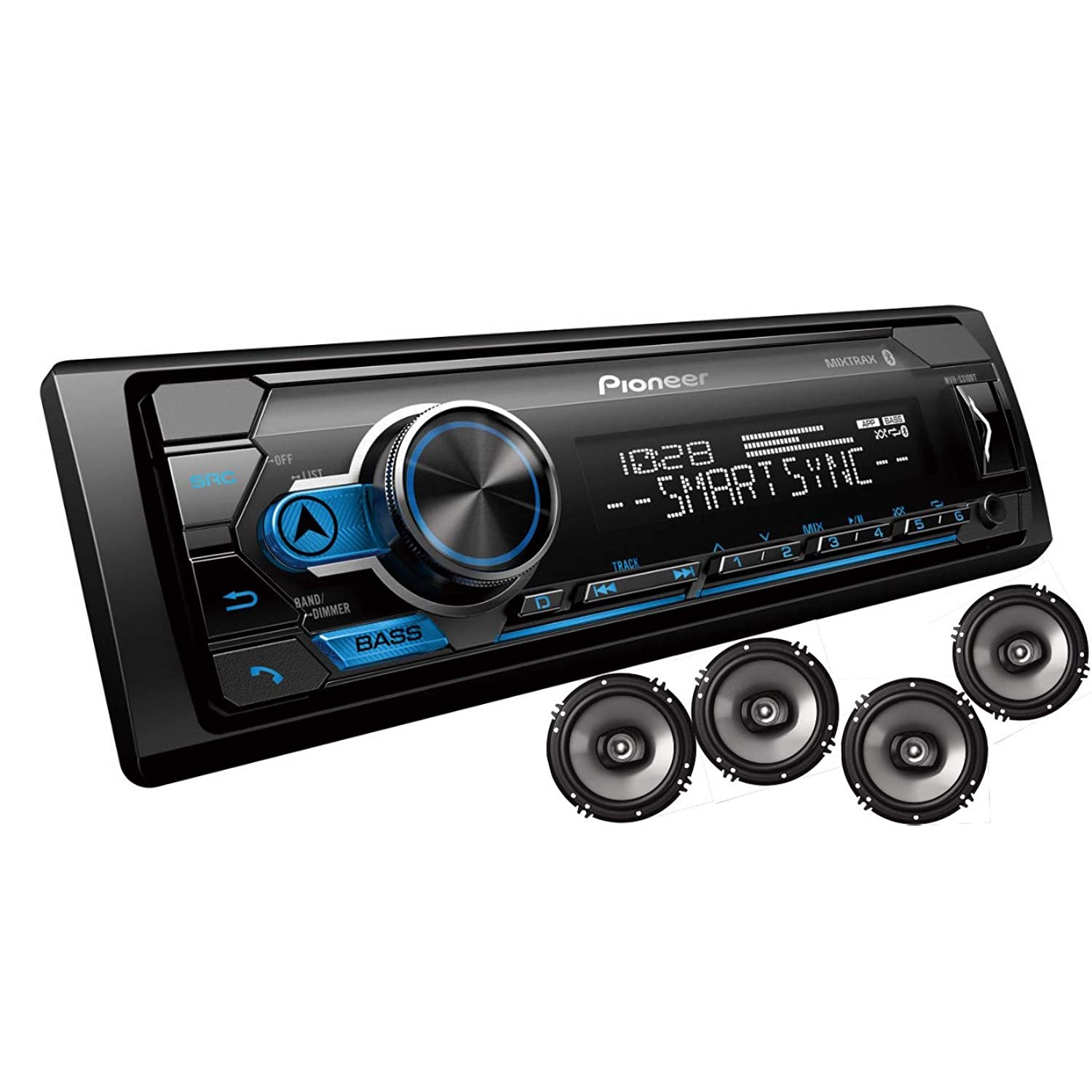 Pioneer MXT- S3166BT Digital Media Receiver + (4) 6.5"" 2 Way Speaker Bundle with Pandora P