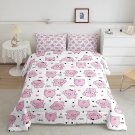 Pink Pig Comforter Set For Girls Kawaii Room Decor Twin,Cute Pigs Bedding Set For Kids Boy