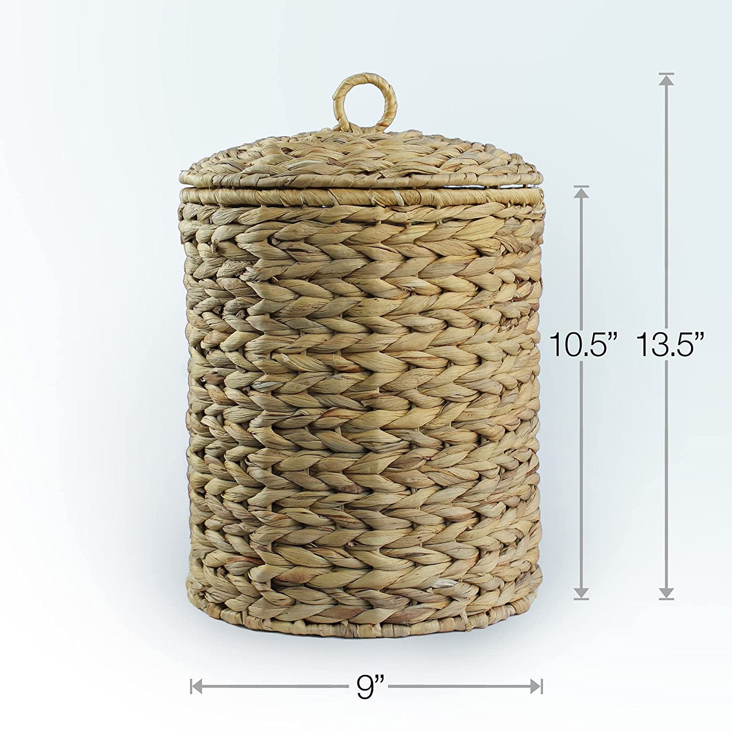 Round Water Hyacinth Wicker Waste Basket with Lid, Trash can