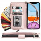 Iphone 11 Wallet Case Premium Leather Zipper Money Pocket With Credit Card Holder And Wris