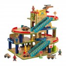 Wash N Go Wooden Car Garage Playset With 19-Piece Accessory Set And Moving Elevator, Gift 