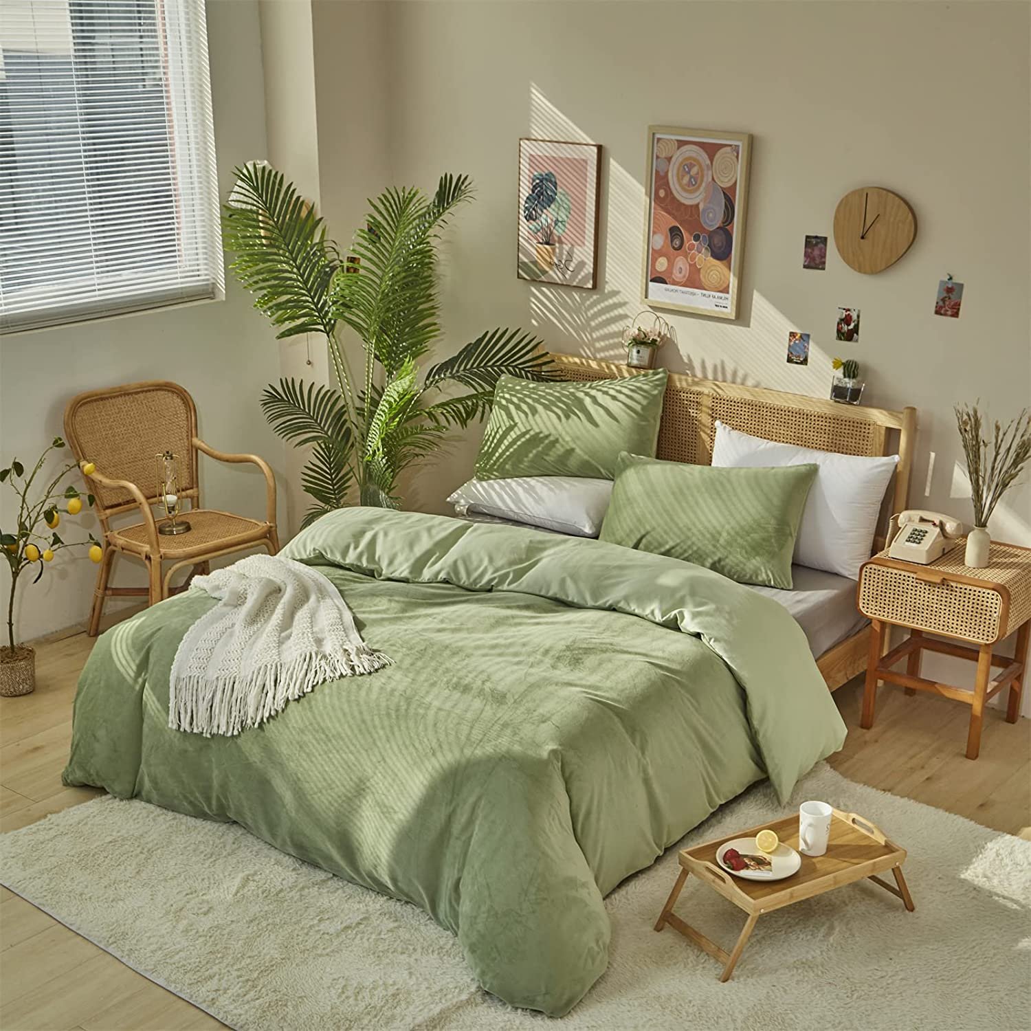 Sage Green Velvet Comforter Set Queen Fluffy Light Green Comforter Bedding Sets Full Size