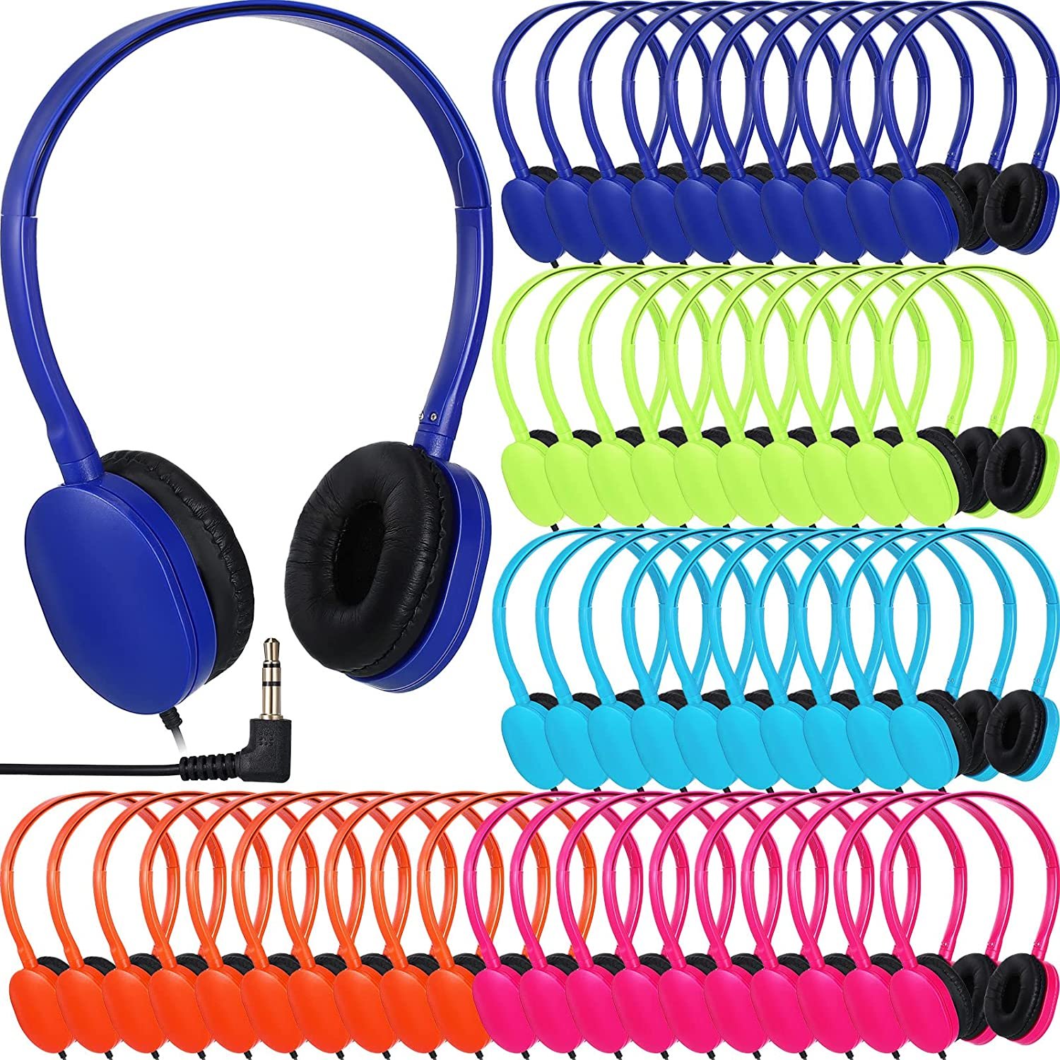 50 Pack Classroom Headphones Bulk Adjustable School Wired Headphone