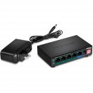TRENDnet 5-Port Gigabit PoE+ Switch, Camera DIP Switch extends PoE+ 200m (656 ft.), Black,