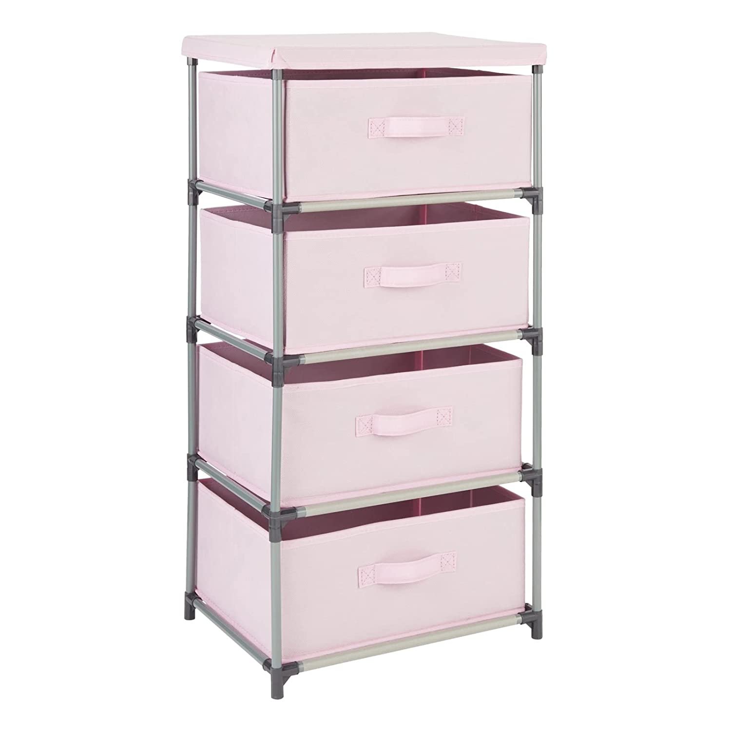 Pink 4 Drawer Dresser, Fabric Clothes Storage Stand for Bedroom, Nursery,  Closet Organizer Unit