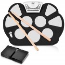 Pyle Compact & Ultra-Thin Portable Machine w/ 9 Electronic Pads, Foot Pedals, Drumsticks, 