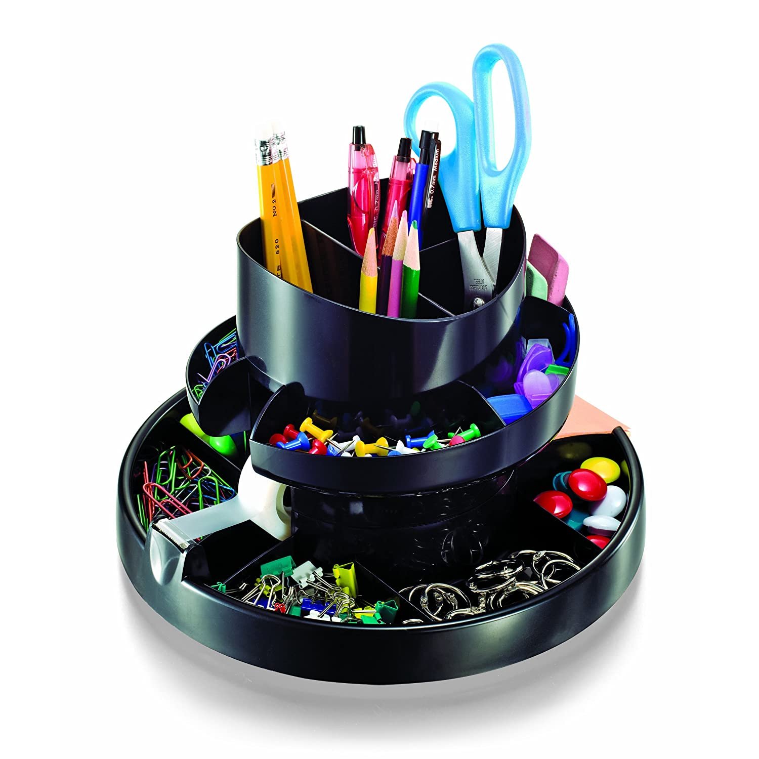 Officemate Deluxe Rotary Organizer, 16 Compartments, Recycled, Black