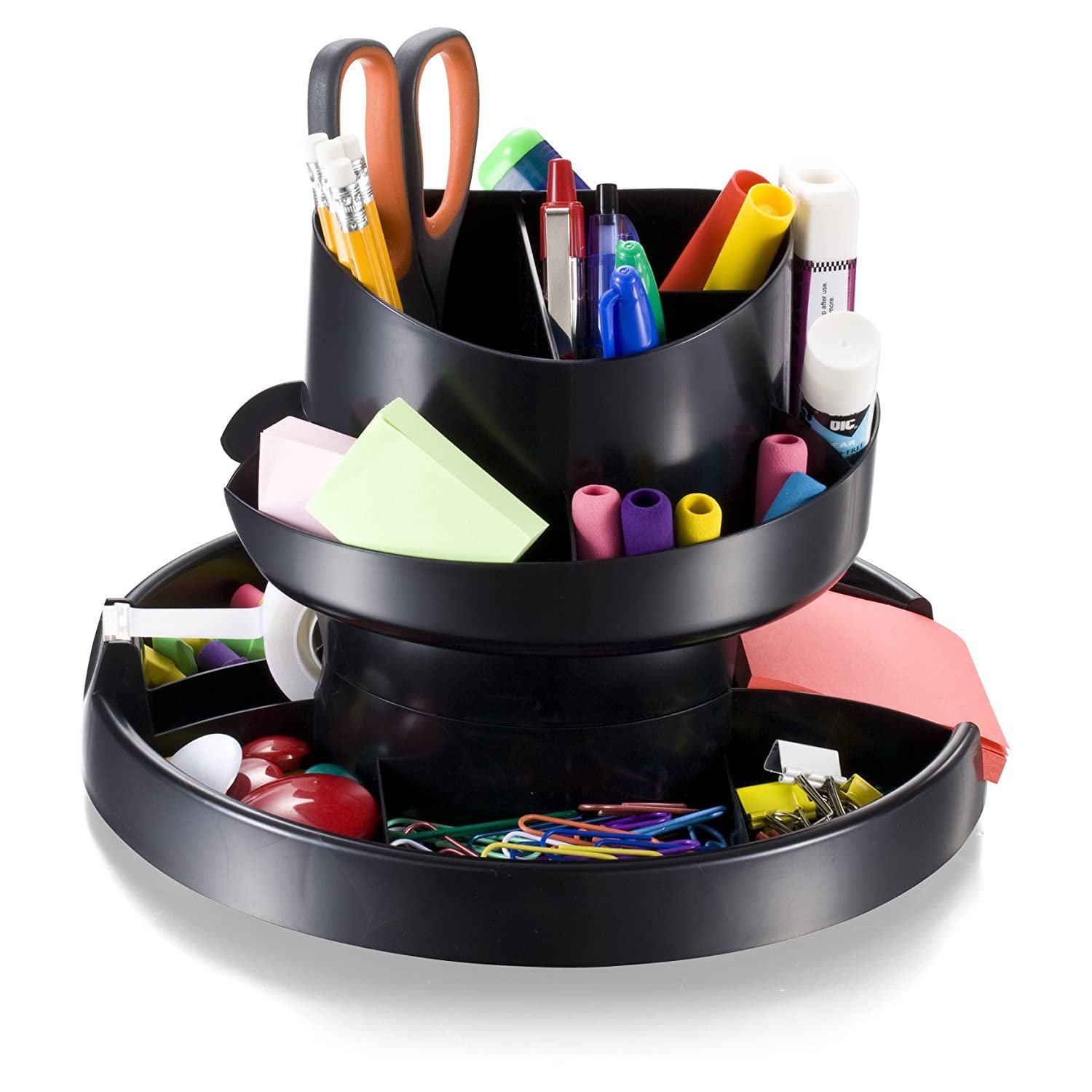 Officemate Deluxe Rotary Organizer, 16 Compartments, Recycled, Black