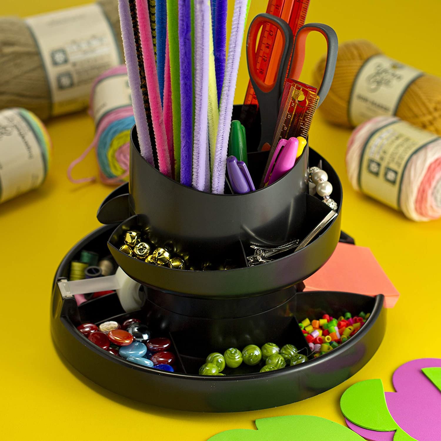 Officemate Deluxe Rotary Organizer, 16 Compartments, Recycled, Black