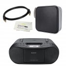 Sony Stereo CD/Cassette Boombox Home Audio Radio, Black with CD/DVD Album, 3ft AUX Wire (C