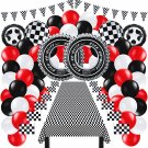 80 Pcs Racing Car Party Decorations Include Checkered Flag Race Inflatable Tires Balloons
