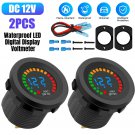 2Pcs Waterproof Car Battery Meter Dc 12V Voltmeter Digital Display Voltage Gauge