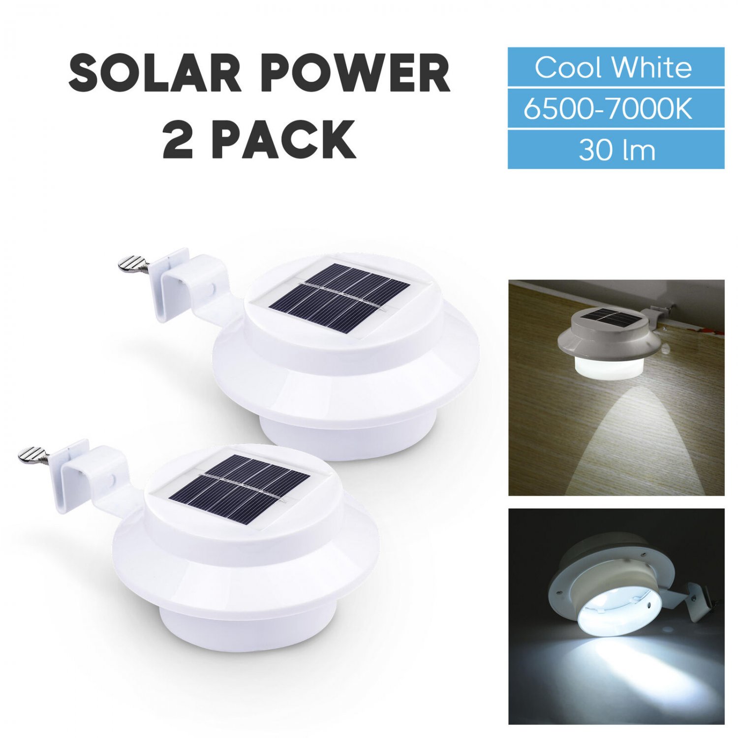 2Pcs Solar Gutter Light Waterproof Outdoor Garden Fence Wall Stair Lights White