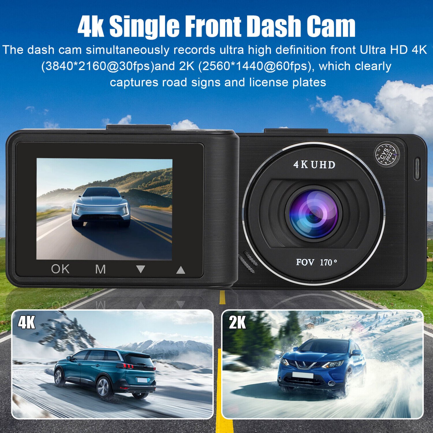 4K Uhd Dash Cam Car Dvr Front Camera Driving Recorder 170&Acirc;&deg; G-Sensor Night Vision