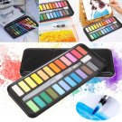 Professional 24 Colors Watercolor Paint Draw Painting + Water Brush Pigments Set