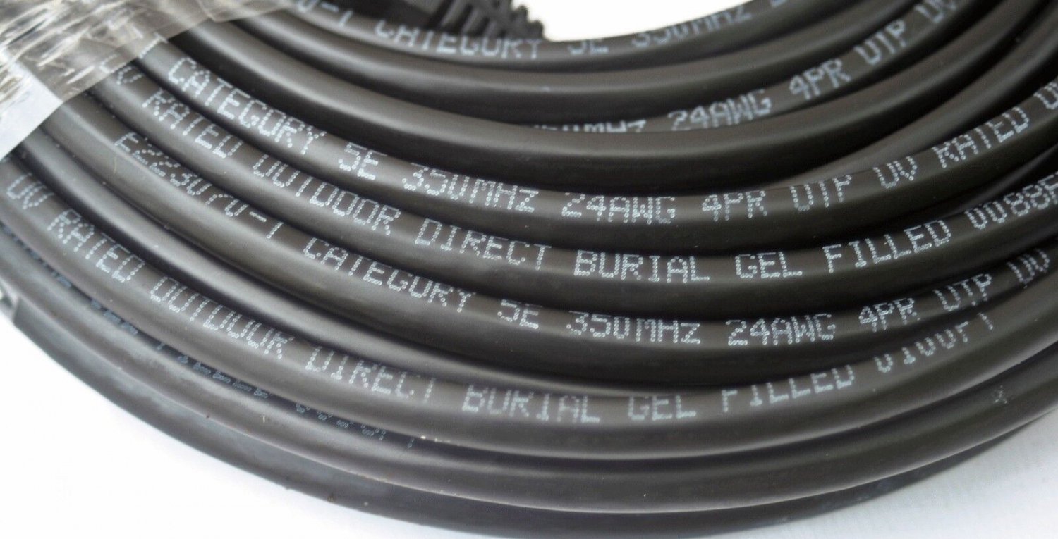 200'Ft Cat5E Gel Outdoor Direct Burial Flood Cable Waterproof Network Ethernet