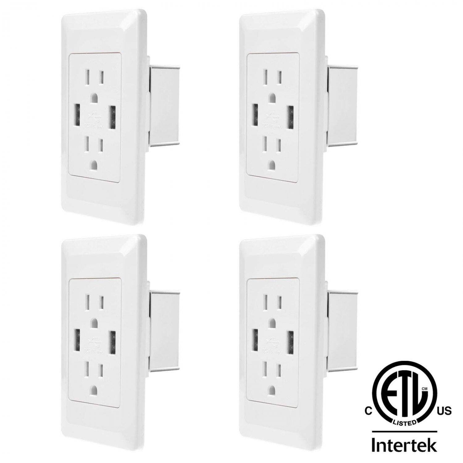 4Pk Ac Power Adapter Socket Dock Station With 2 Port Usb Wall Charger Outlet New