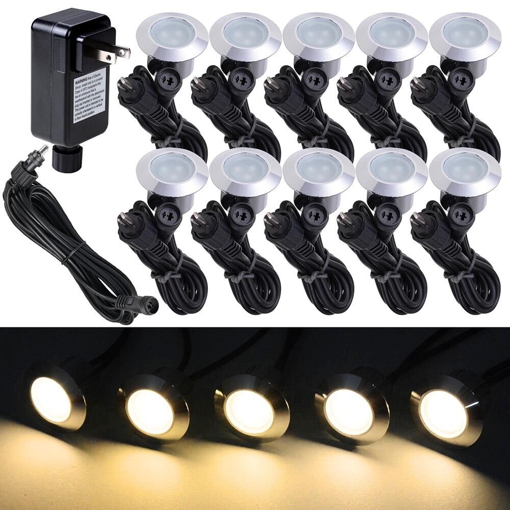 10Pcs Led Deck Light Kit Outdoor Yard Garden Step Road Path Lights Pathway Lamp