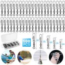 100Pcs Stainless Steel Fishing Connectors Pin Bearing Swivels With Snap 5 Size