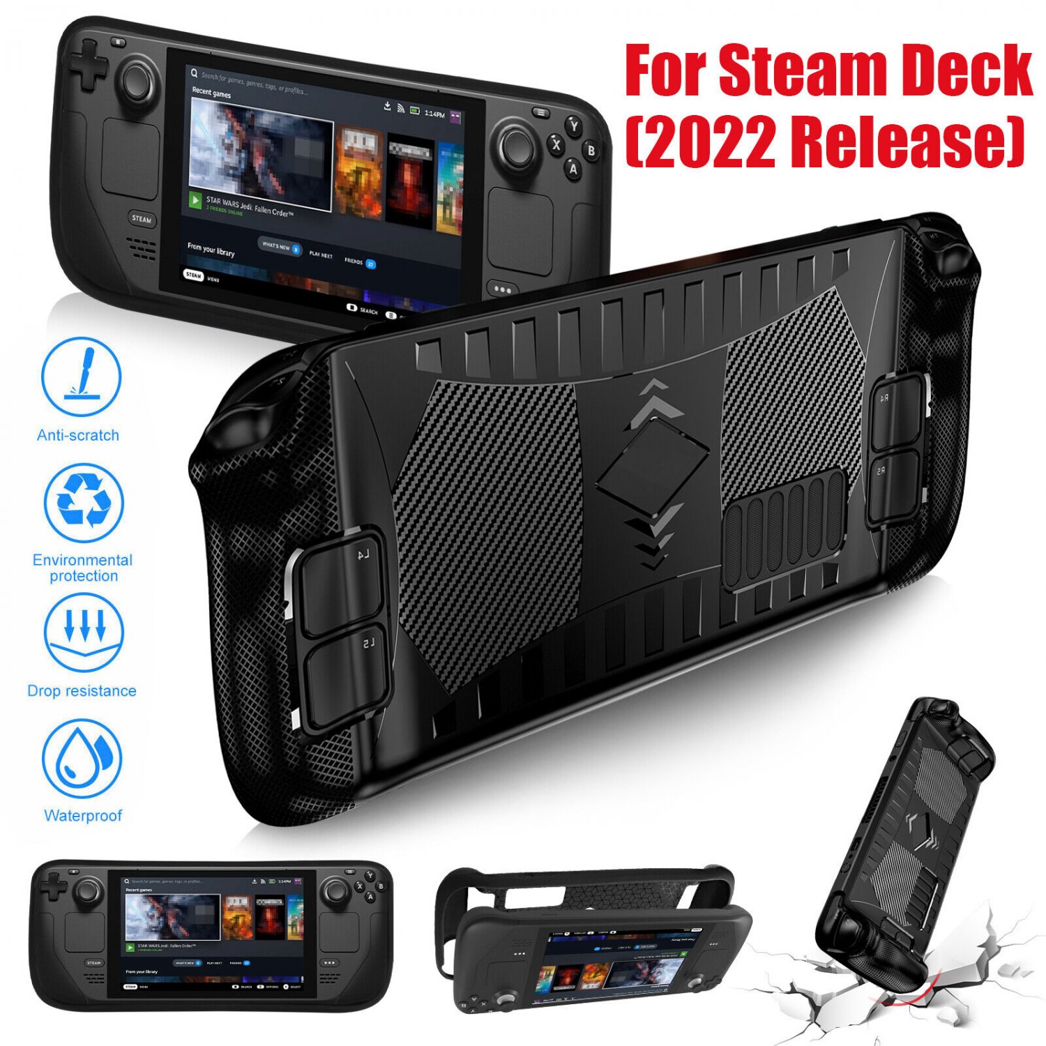 Protective Case Soft Tpu Grip Cover For Steam Deck Console Shockproof Skin Shell