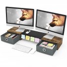 Dual Monitor Riser With Two Drawers, Extra Large Storage For 2 Monitors With Sol