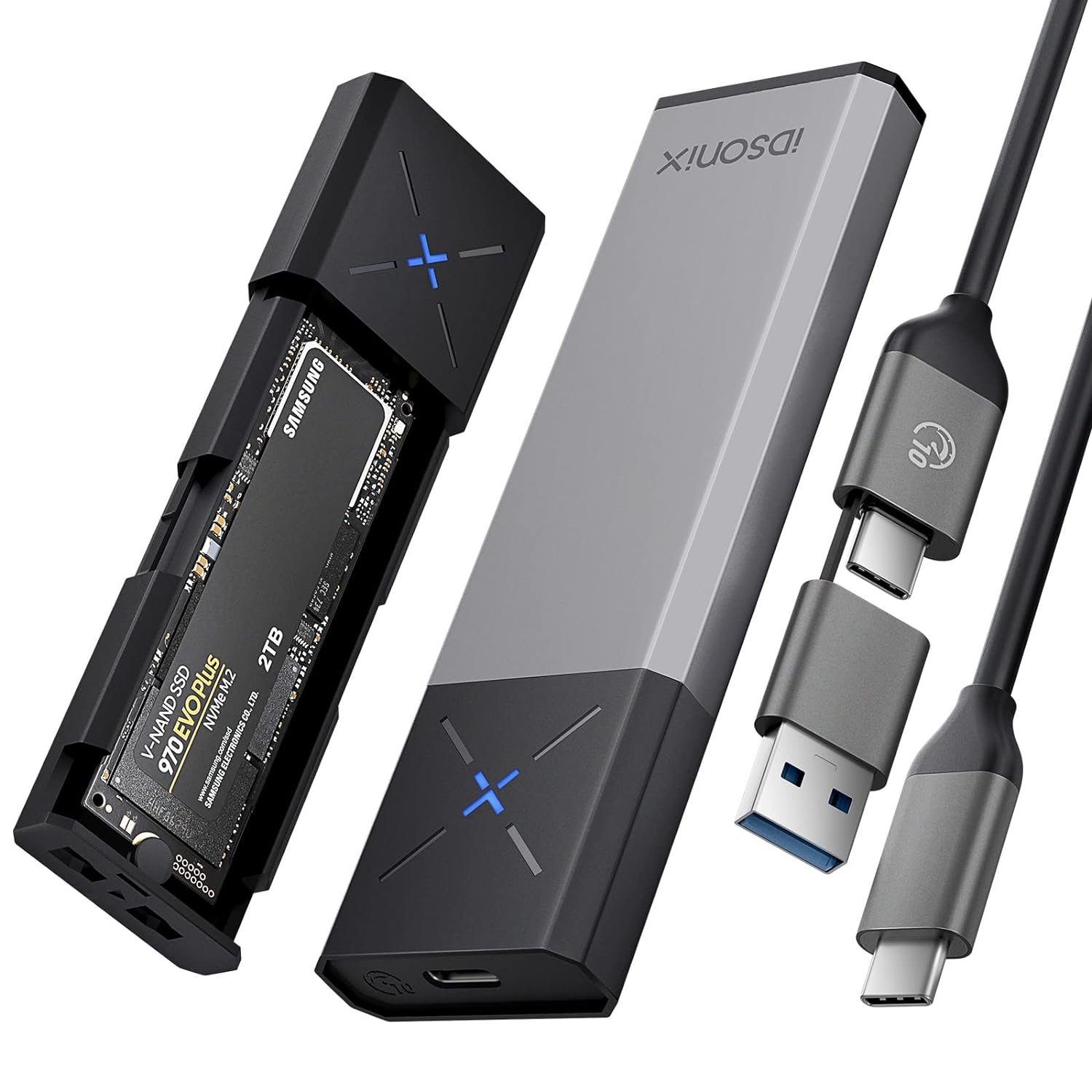 Idsonix M.2 Nvme Sata Ssd Enclosure Adapter[Tool Free][Aluminum], Nvme To Usb C&