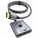 Hdmi Switch 4K@60Hz, Hdmi 2.0 Splitter 2 In 1 Out 3.3Ft Fixed Braided Hdmi Cable