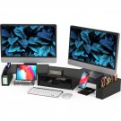 Desk Dual Monitor Stand Riser With Drawer, Black
