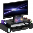Desk Monitor Stand Riser With Adjustable Organizer Tray, Black