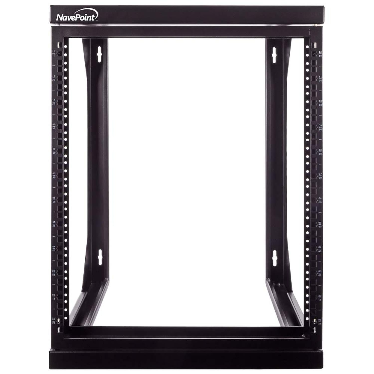 NavePoint 12U Wall Mount IT Open Frame 19 Inch Rack with Swing Out Hinged Gate Black